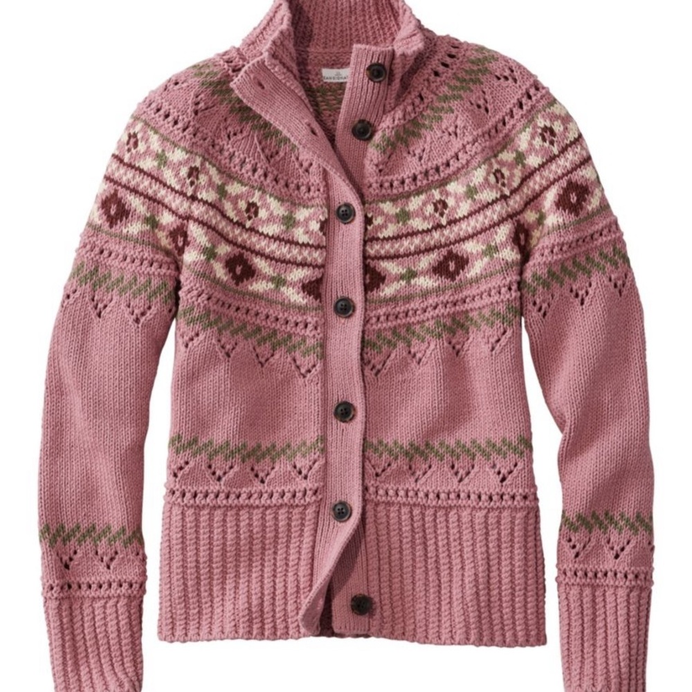 L.L. Bean Pink and Green Patterned Cardigan